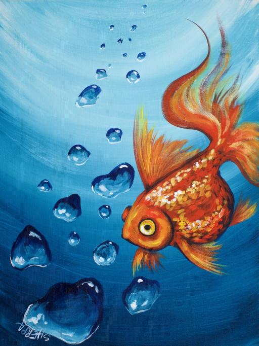 Goldfish and Realistic Underwater Bubbles Step by Step