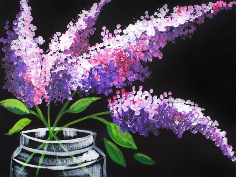 Easy Acrylic Painting Lilacs In A Mason Jar With Cotton Swabs