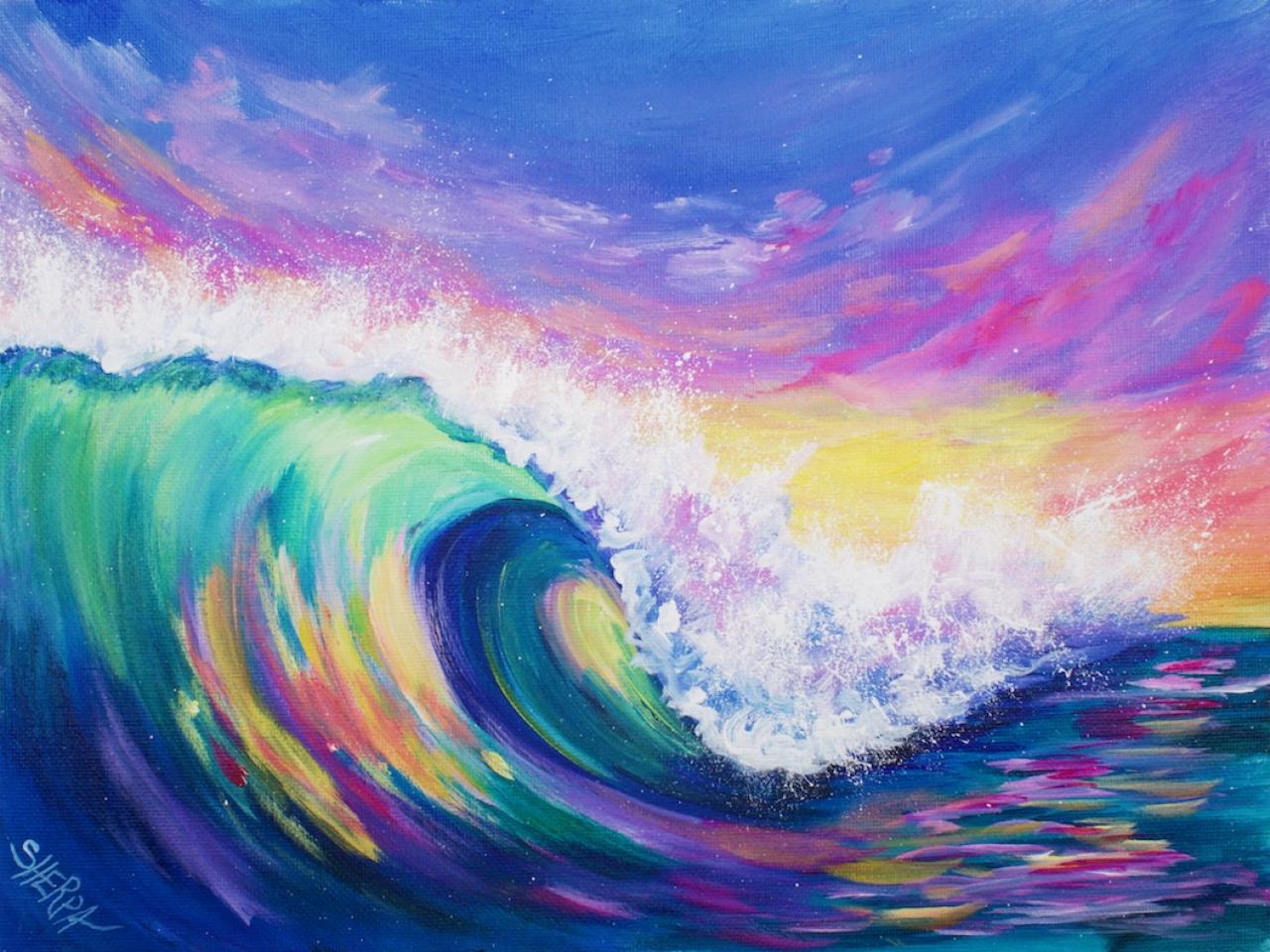 3 Color Challenge Wave At Sunset Acrylic Painting Tutorial The