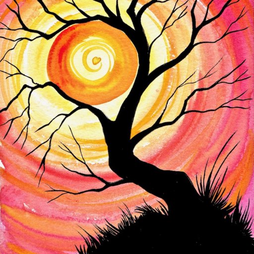Sunset Tree Holding the Sun Watercolors