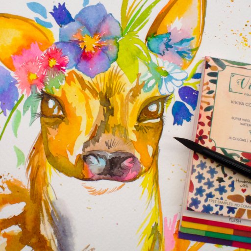 Baby Deer with Flower Crown Watercolors