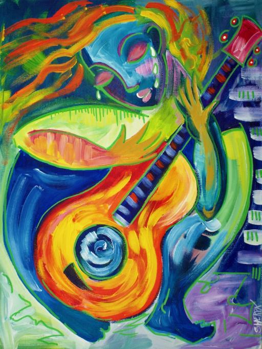 acrylic abstract guitar painting beginners sherpa theartsherpa paint canvas lessons learn paintings simple lesson bright tutorial playing beginner tutorials colors