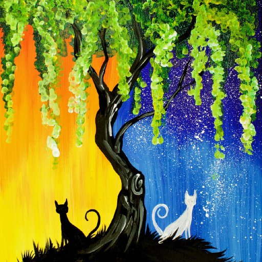 Day and Night Cats  Willow Tree Q Tip Acrylic Painting The Art Sherpa 