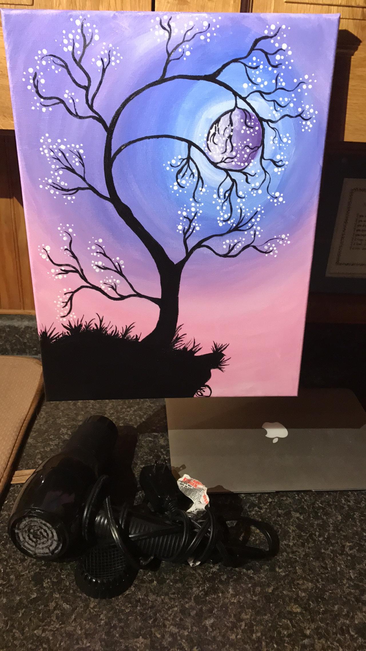 Cherry Tree Holding The Moon Step By Step Acrylic Painting For Beginners