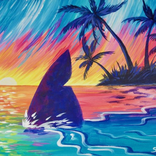 Tropical Paradise Sunset with Shark Fin - Shark Week