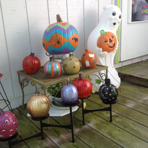 painted pumpkin display