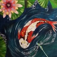 Koi Fish and Dragonfly