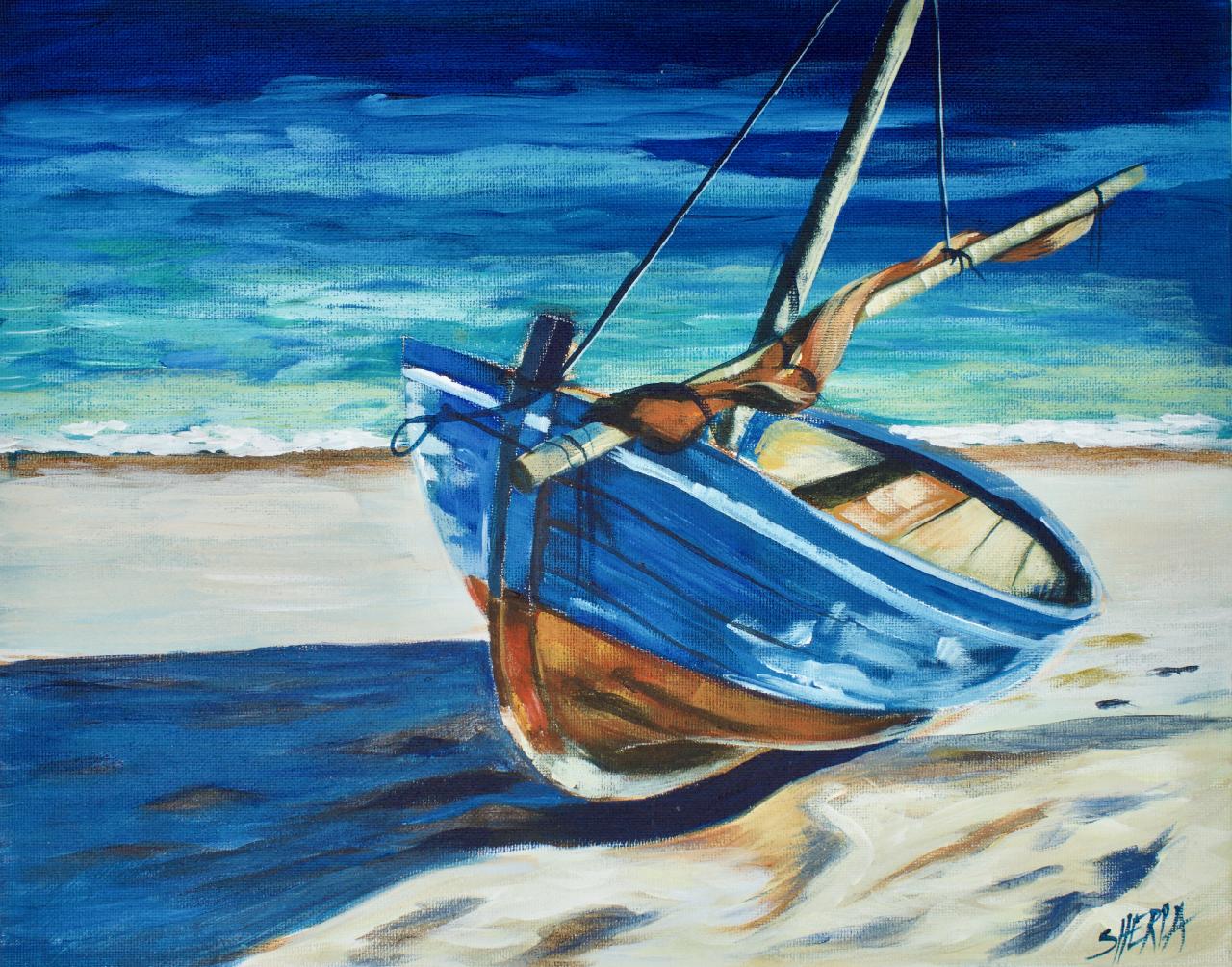 Boat On The Beach Step By Step Acrylic Painting On Canvas For Beginners