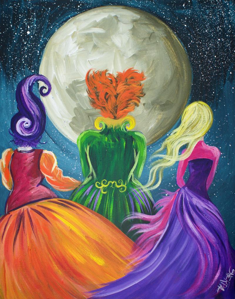 How To Paint With Acrylic On Canvas Hocus Pocus Witch Sisters The Art