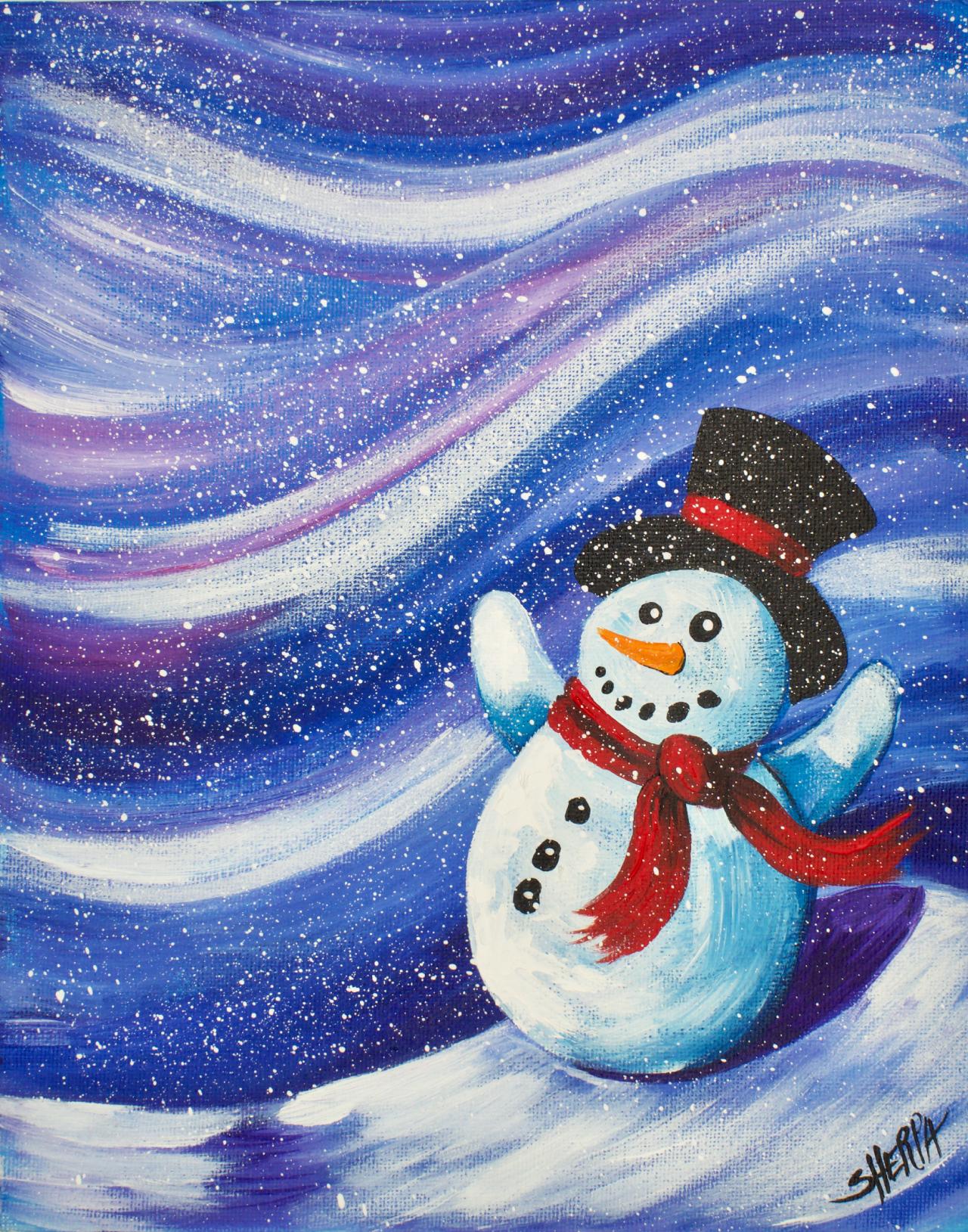 Flurry Snowman Acrylic Painting The Art Sherpa Gallery The Art    V=7e9121510542082