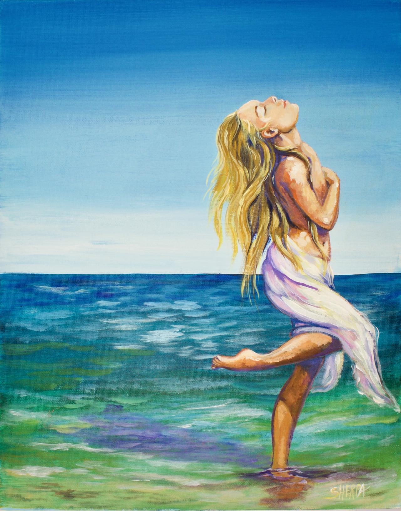 Girl In The Ocean Acrylic Painting The Art Sherpa Gallery The