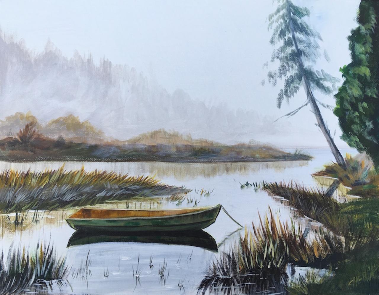 Misty Lake Acrylic Painting The Art Sherpa Gallery The Art Sherpa