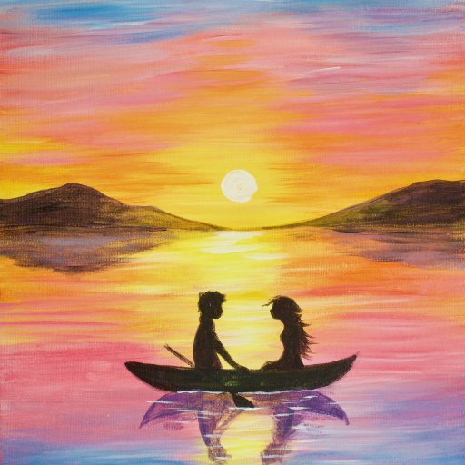 Lovers boat painting with Sunset The Art Sherpa