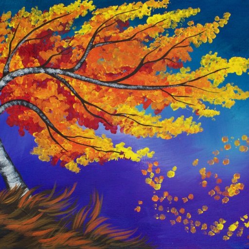 Fall blowing Birch Tree painting Acrylic With Q-tips Art Sherpa 