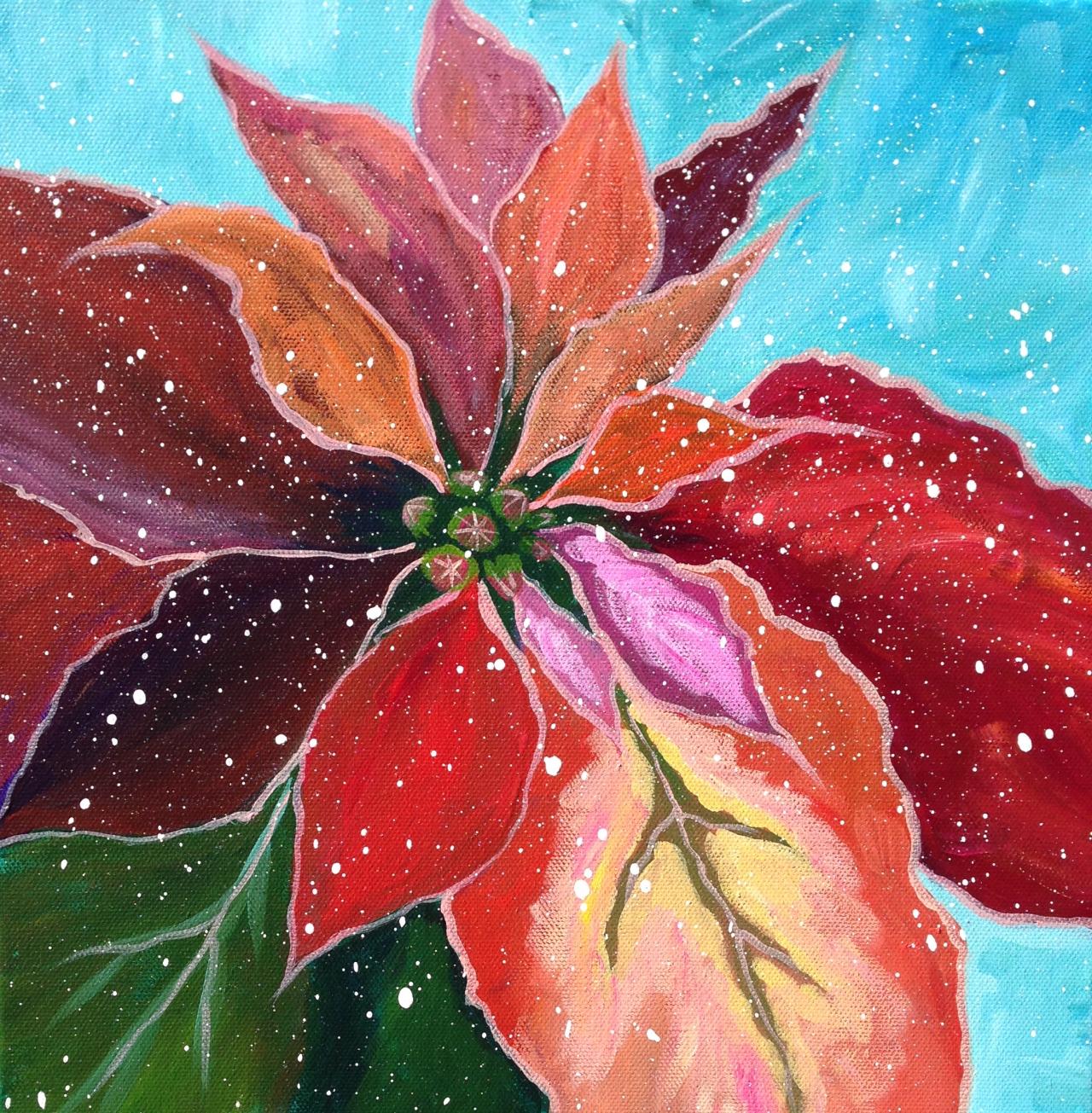 EASY Floral Acrylic Paint Tutorial For Beginners Poinsettias