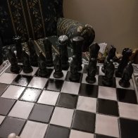 Painted ceramic chess set