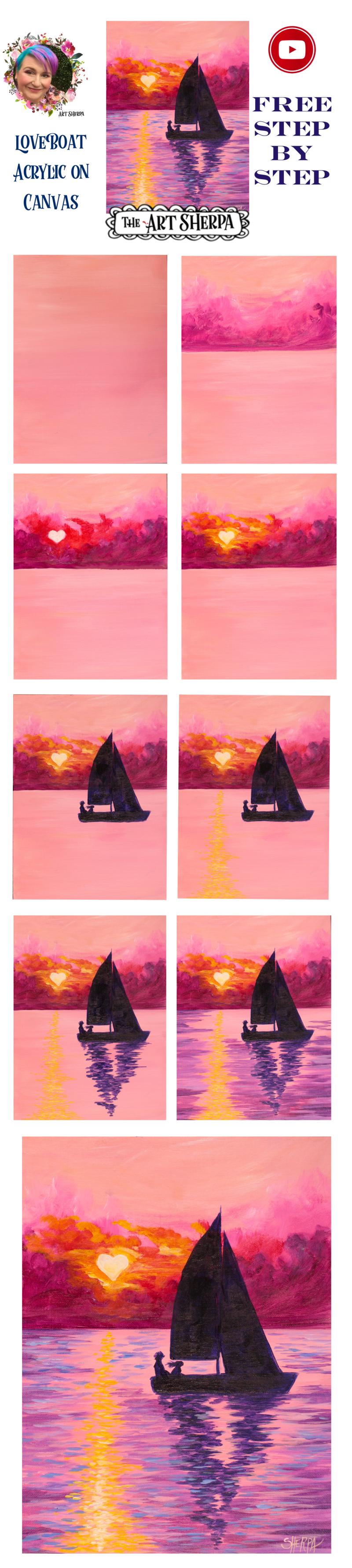 Sunset Love Boat Easy Painting In Acrylic Step By Step Live Stream