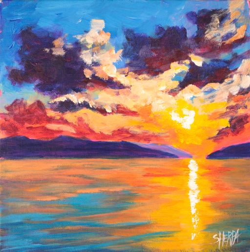 Ocean Sunset Acrylic Painting  pink ocean sunset painting : OCEAN PAINTING  SERIES #1 PINK 