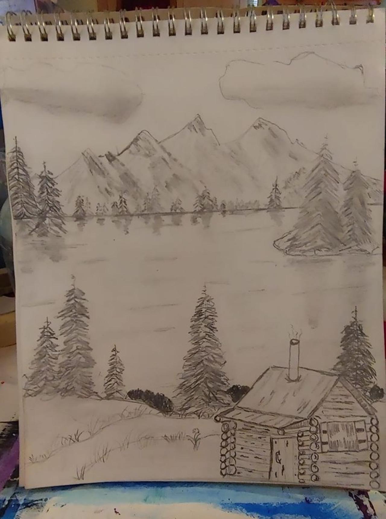 lake drawing pencil