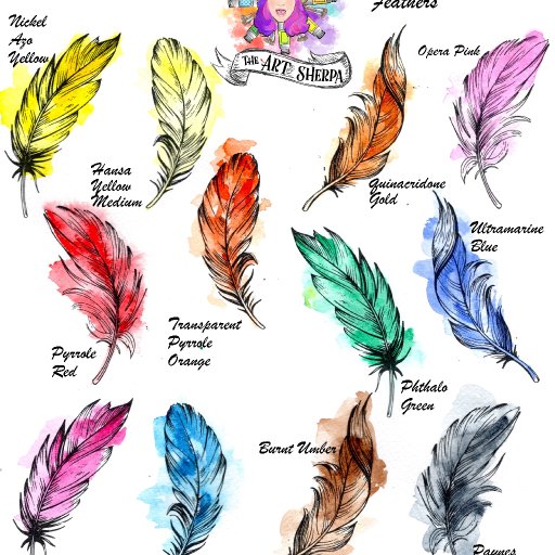 Watercolor Feather Swatching page 