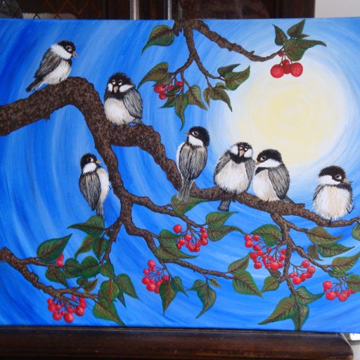 DSC00284 7 chickadees on branch 2021 02 14 done