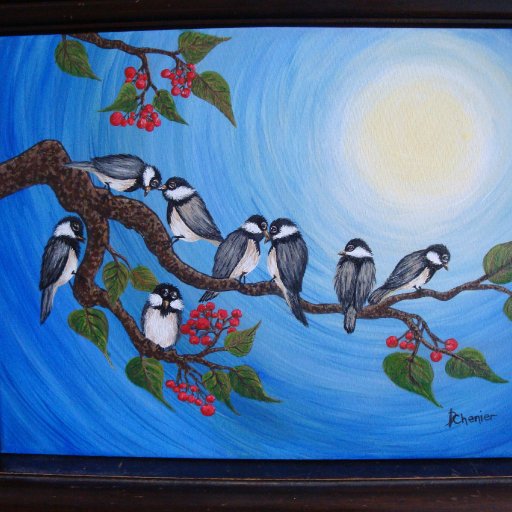 DSC00286  8 chickadees on branch done 2021 02 26