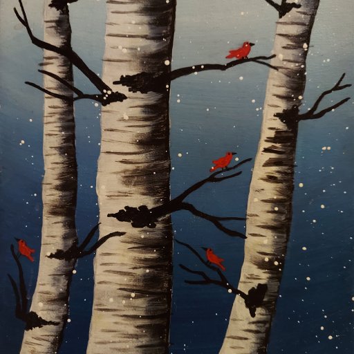 Red Birds on Birch Trees