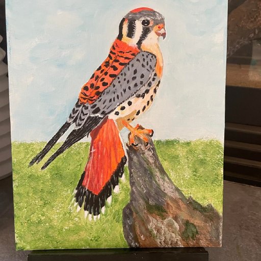 speckled bird on a stump painting 1 28 22