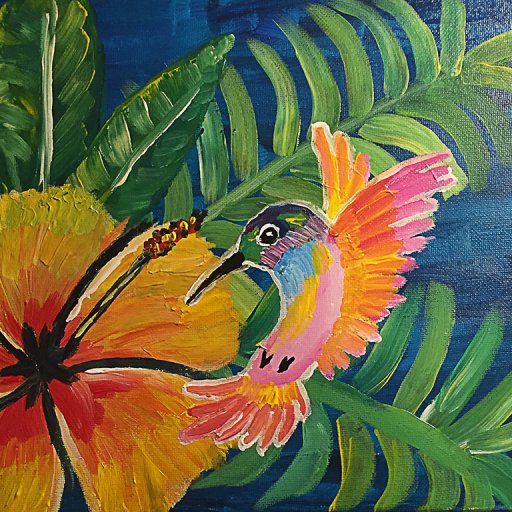 ACRYLICS_Blue_Hummingbird_On_Flower