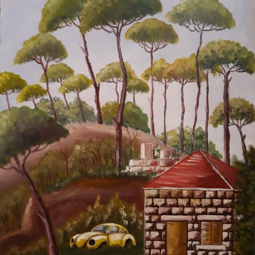 House next pine trees