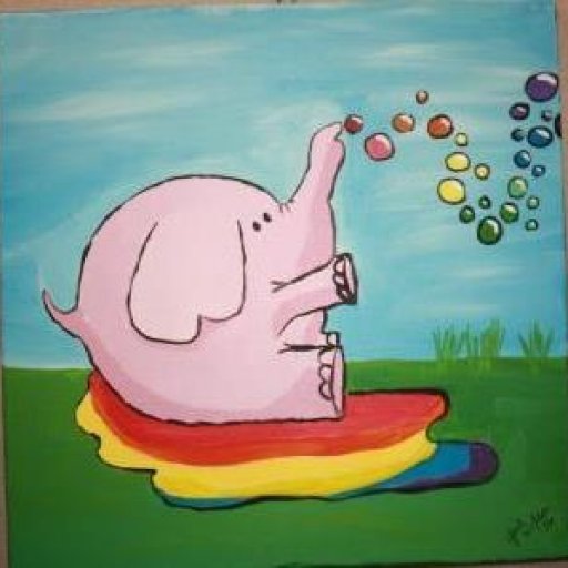 Pink Elephant blowing Rainbow Bubbles