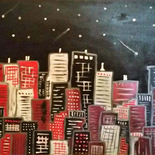 red black and white city scape