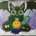 Catbat with Soot Sprites acrylic painting