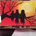 Bird family silouette acrylic painting