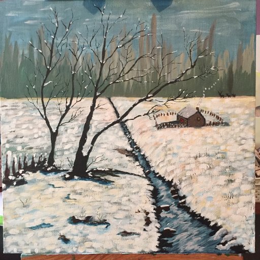 Snow scene acrylic painting