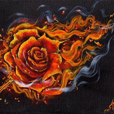 Burning Rose original signed acrylic painting by the Art Sherpa 