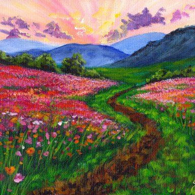  Path Among The Wildflowers Original Signed Acrylic Painting By The Art Sherpa