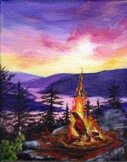 Campfire Art Sunset Original Signed Acrylic Painting By The Art Sherpa