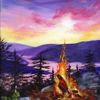 Campfire Art Sunset Original Signed Acrylic Painting By The Art Sherpa