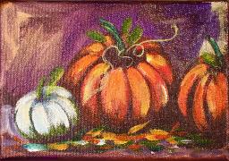 The Art Sherpa painting Fall Pumpkins on 5 x 7 (free gift with purchase) 