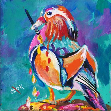 #12 Bird Hop 8x8 Print: Marty Mandarin Duck, by Ginger Cook
