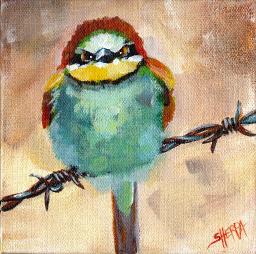 #7 Bird Hop 8x8 Print. Angry Bird on a Wire by The Art Sherpa