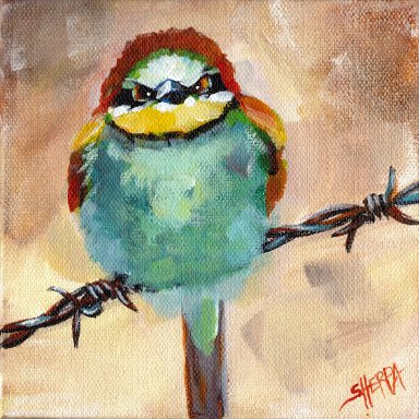 #7 Bird Hop 8x8 Print. Angry Bird on a Wire by The Art Sherpa