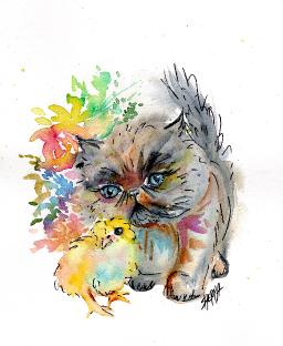 Sherpa Stash Sale - Adorable Kitten and Chick watercolor painting