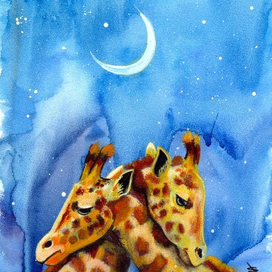 Sherpa Stash Sale - Giraffe Love Under the Stars Mixed Media Painting