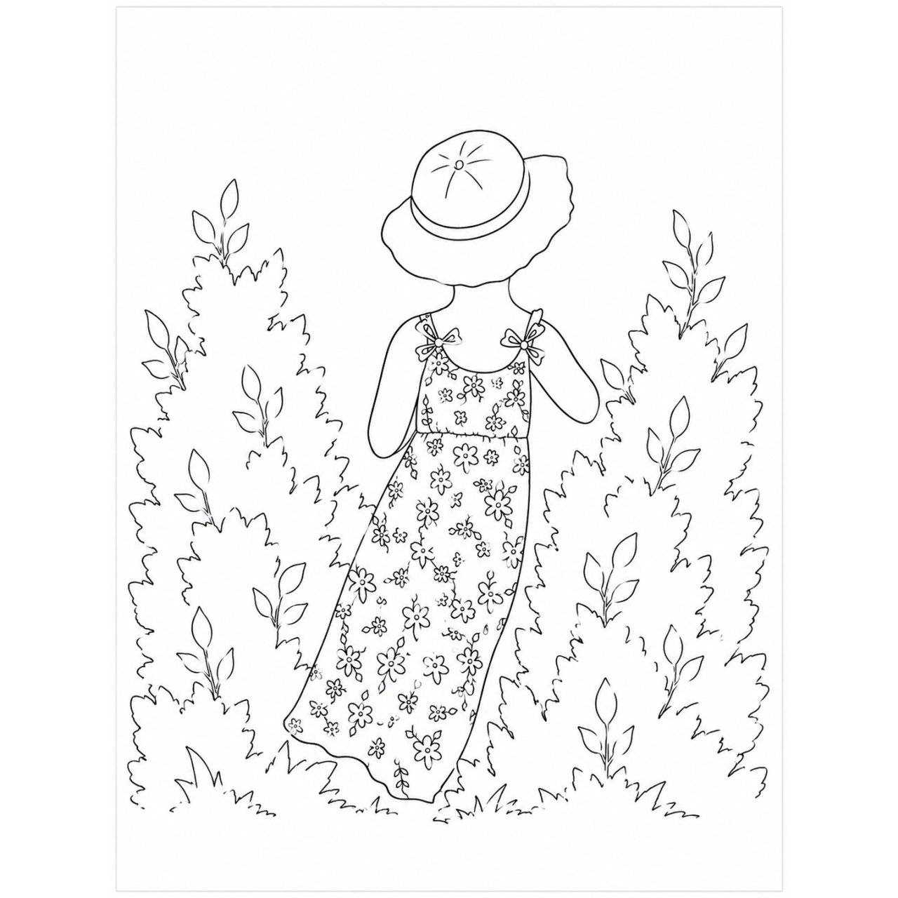 Line and Wash- Girl in Flower Dress