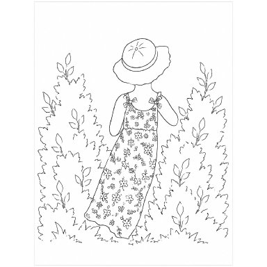 Line and Wash- Girl in Flower Dress