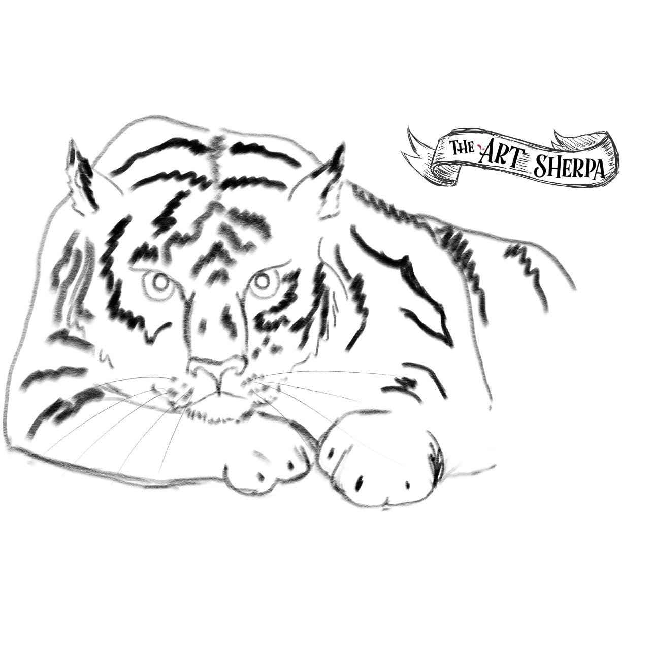 Tiger watercolor traceable 