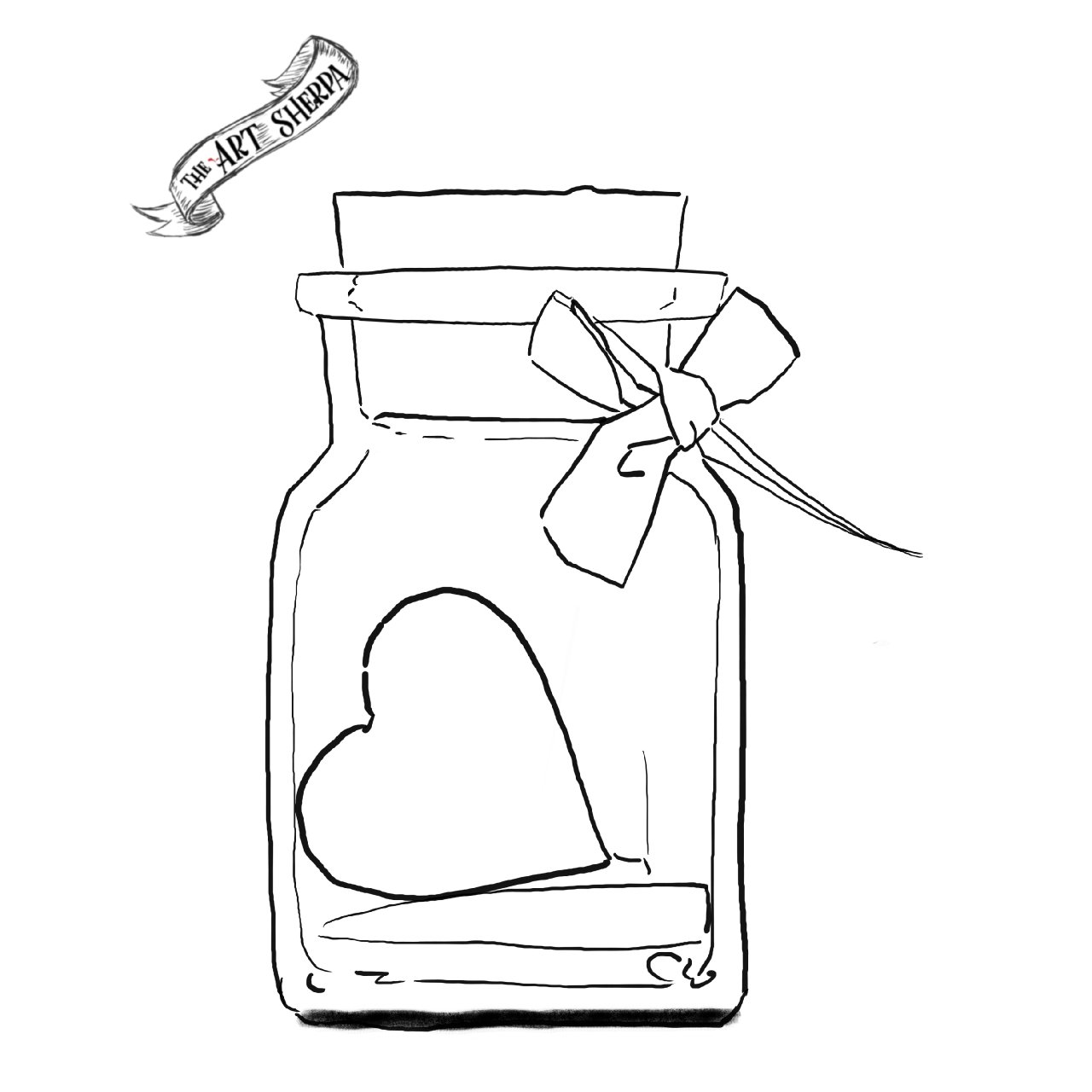 Heart in a bottle Watercolor traceable Jan 21 