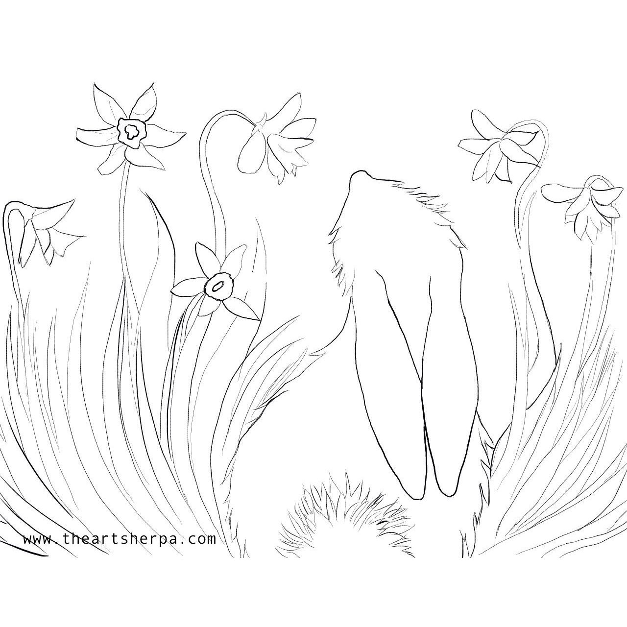 Simple Spring Bunny And Daffodils